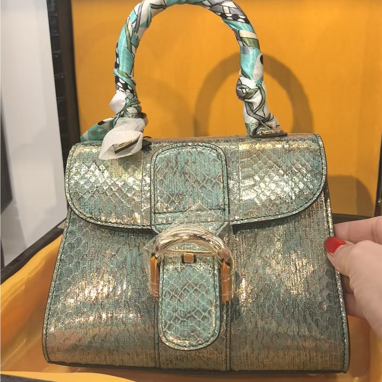 [PD1134]Handmade full genuine original snakeskin size 20cm handbag top handle flap crossbody structured bag PD1134
