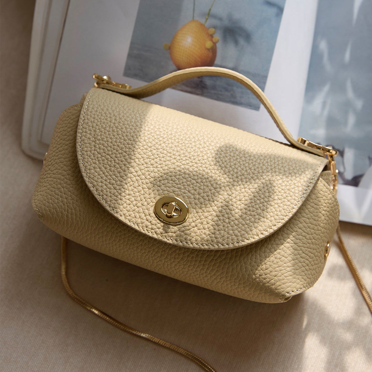 [PD1138] 19cm Italian TC Top Grain Leather Mini Soft Flap Chain Bag, Handmade 2-Way Crossbody Handbag for Women, Durable for Hot Humid Weather PD1138