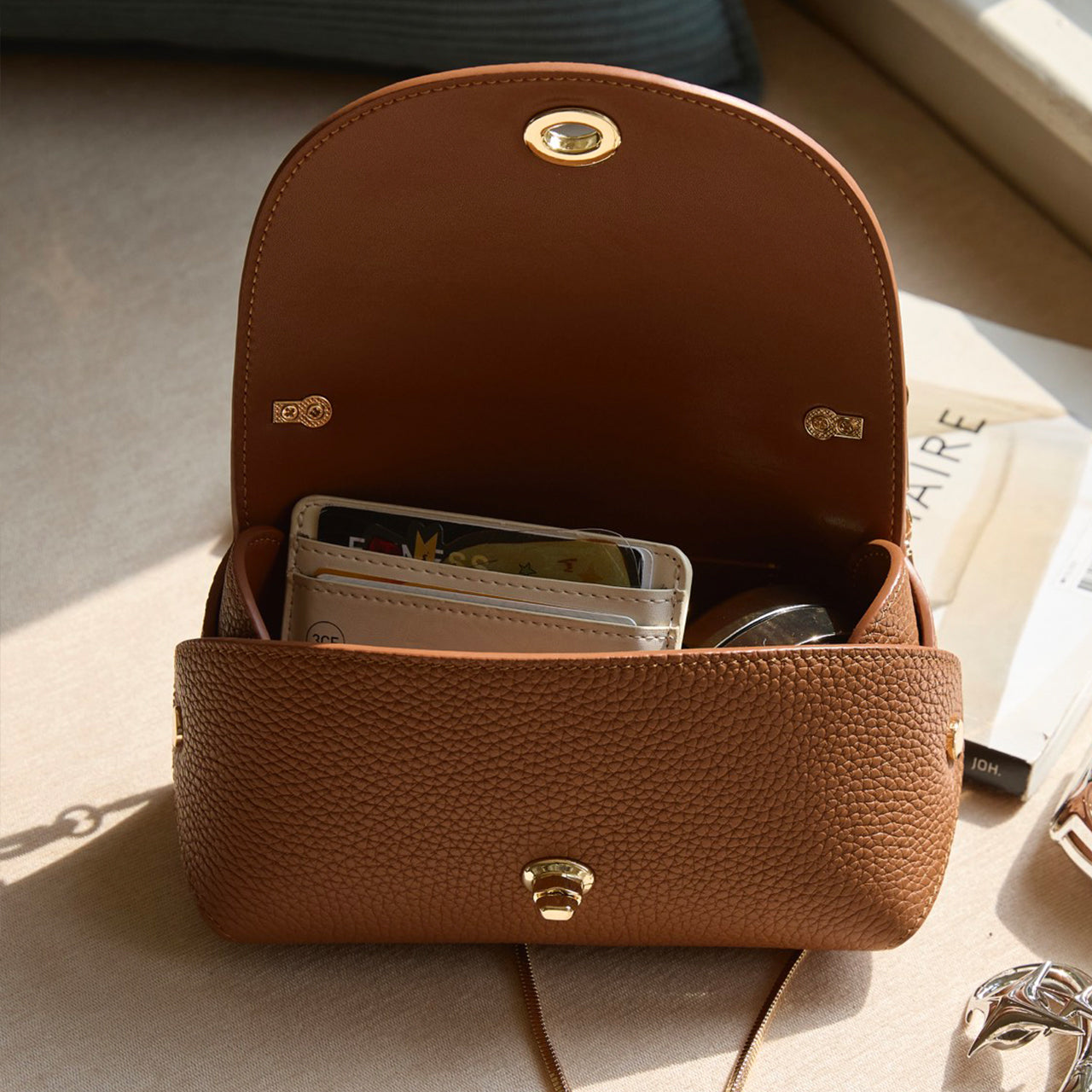 [PD1138] 19cm Italian TC Top Grain Leather Mini Soft Flap Chain Bag, Handmade 2-Way Crossbody Handbag for Women, Durable for Hot Humid Weather PD1138
