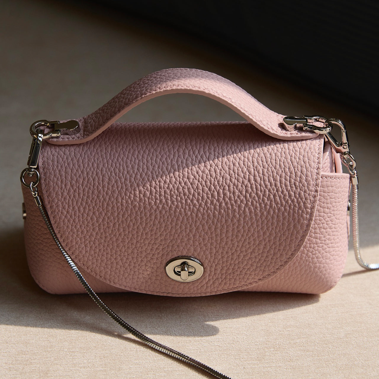 [PD1138] 19cm Italian TC Top Grain Leather Mini Soft Flap Chain Bag, Handmade 2-Way Crossbody Handbag for Women, Durable for Hot Humid Weather PD1138