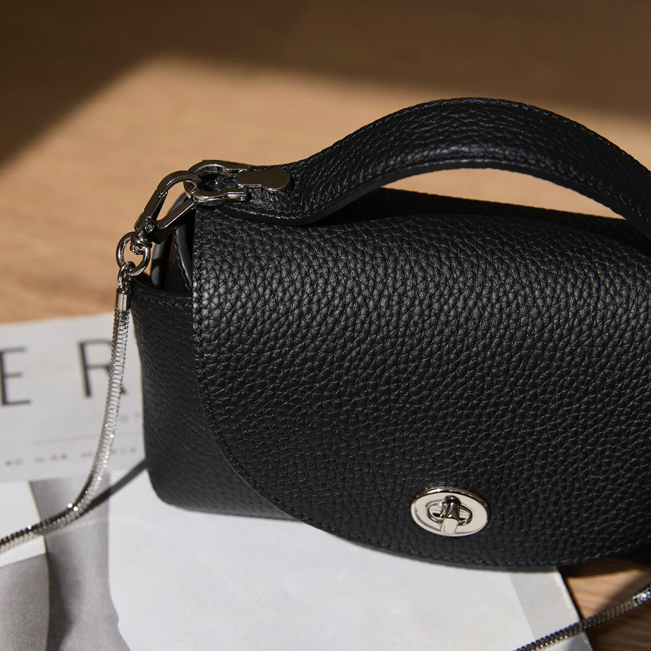 [PD1138] 19cm Italian TC Top Grain Leather Mini Soft Flap Chain Bag, Handmade 2-Way Crossbody Handbag for Women, Durable for Hot Humid Weather PD1138
