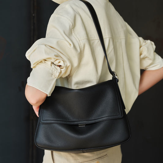 [PD1143] Top Grain Cowhide Leather Flap Shoulder & Crossbody Bag, Small Pebble Grain, Genuine Leather Sling bag, Classic Women's Crossbody Bag PD1143