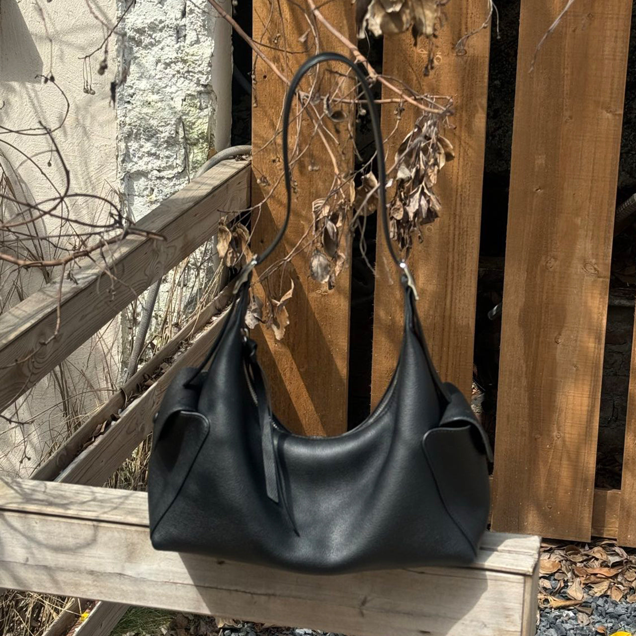 [PD1144] Premium Top-Grain Cowhide Leather Shoulder/Crossbody Hobo Bag, Lychee Texture, Large Size PD1144