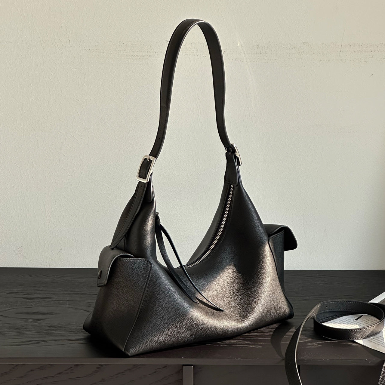 [PD1144] Premium Top-Grain Cowhide Leather Shoulder/Crossbody Hobo Bag, Lychee Texture, Large Size PD1144