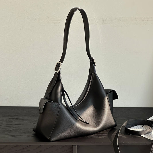 [PD1144] Premium Top-Grain Cowhide Leather Shoulder/Crossbody Hobo Bag, Lychee Texture, Large Size PD1144