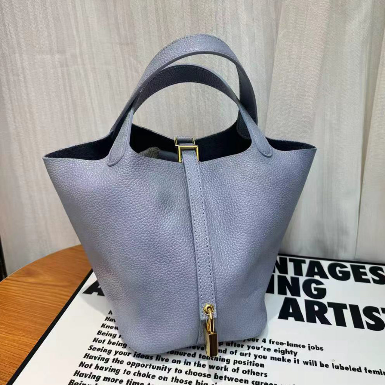 [PD1145] Barenia Faugurg leather size 18cm  Smooth Soft bucket bag with woven pouch for women [PD1145]