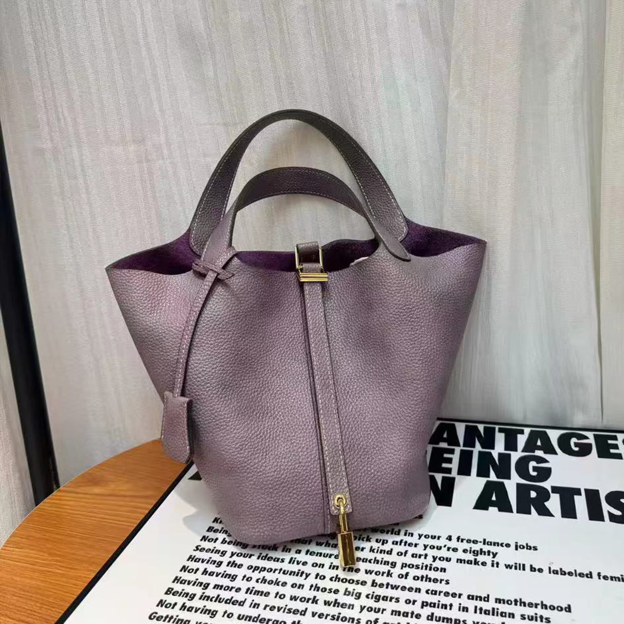 [PD1145] Barenia Faugurg leather size 18cm  Smooth Soft bucket bag with woven pouch for women [PD1145]