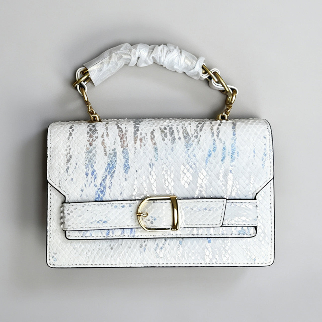 [PD1148] Original designed Premium Cowhide Leather Snake Pattern Flap Top Handle Bag with Chain Shoulder Strap, Top Grain Genuine Leather Shoulder & Crossbody Bag for Women PD1148
