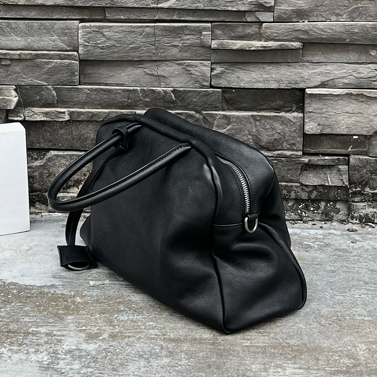 [PD1149] Water-Dyed Vegetable-Tanned Bovine Leather Bowling Bag, Large, Top-Grain Leather Handbag/Shoulder Bag/Crossbody Bag PD1149