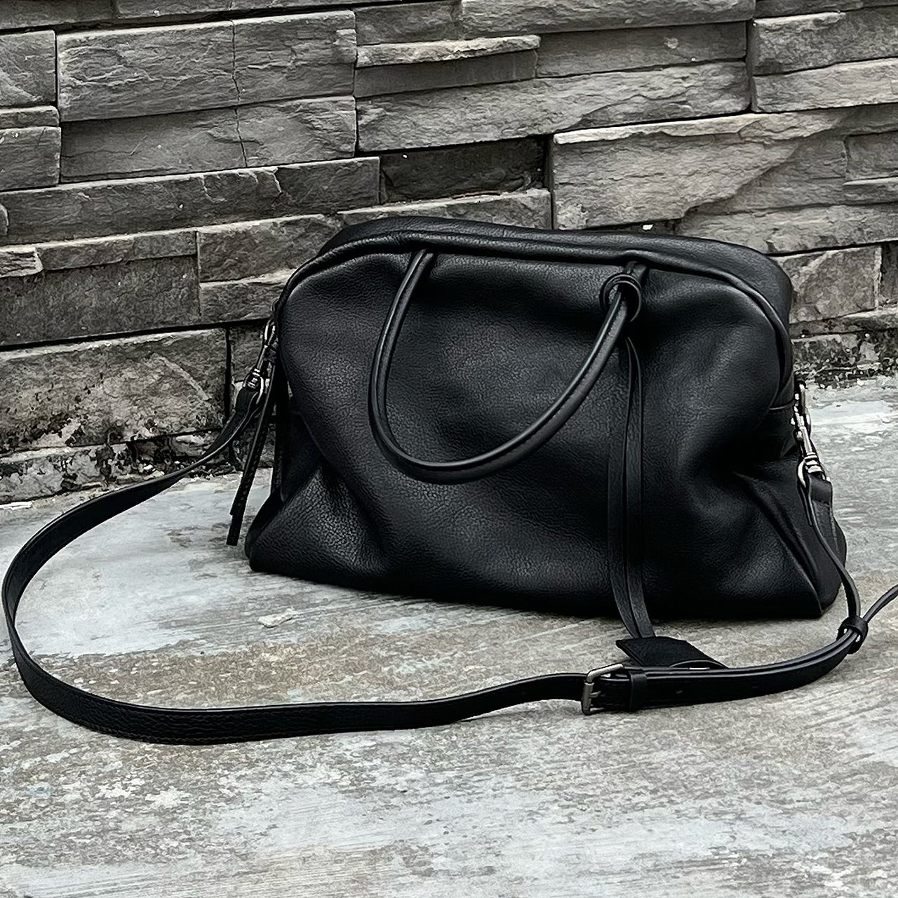 [PD1149] Water-Dyed Vegetable-Tanned Bovine Leather Bowling Bag, Large, Top-Grain Leather Handbag/Shoulder Bag/Crossbody Bag PD1149