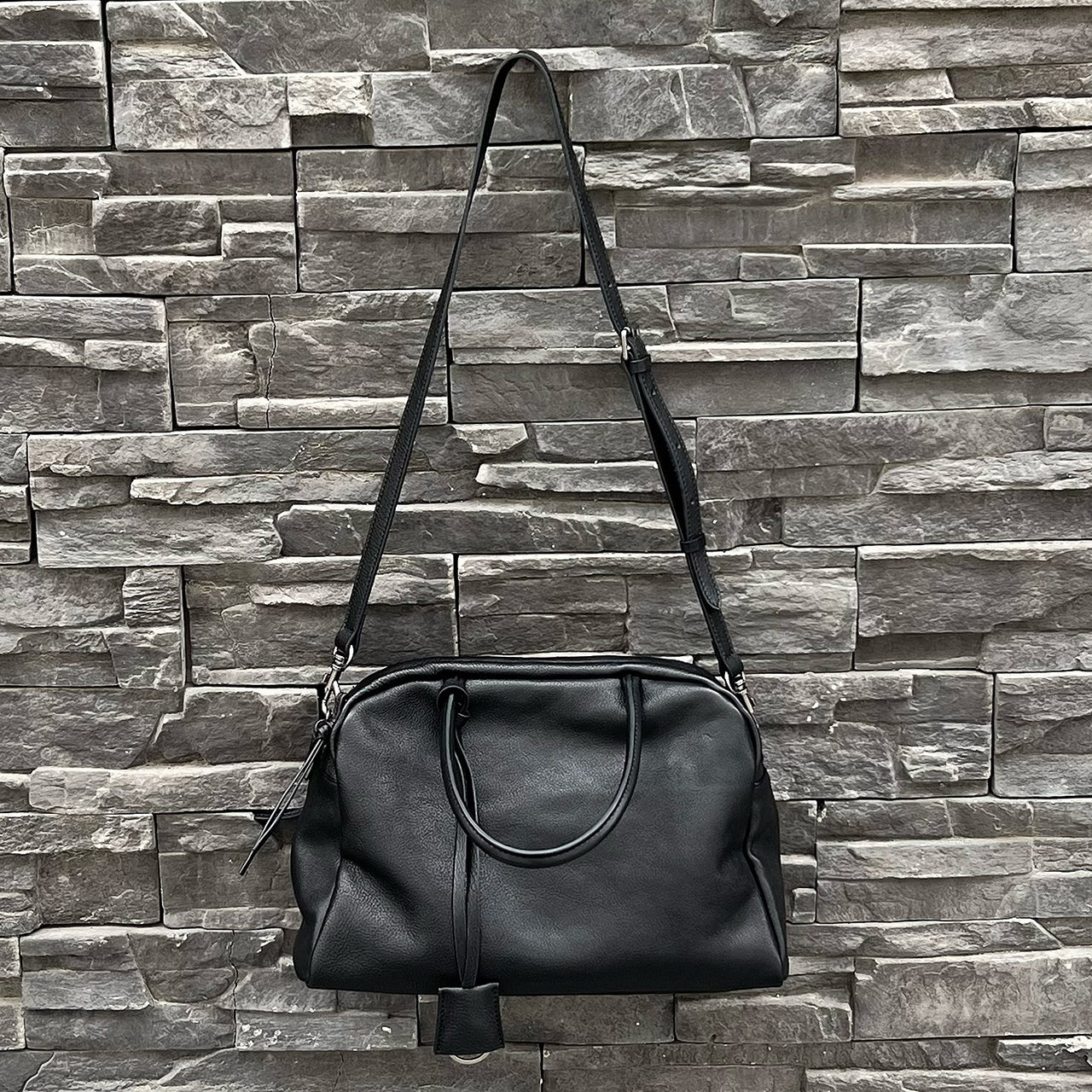[PD1149] Water-Dyed Vegetable-Tanned Bovine Leather Bowling Bag, Large, Top-Grain Leather Handbag/Shoulder Bag/Crossbody Bag PD1149