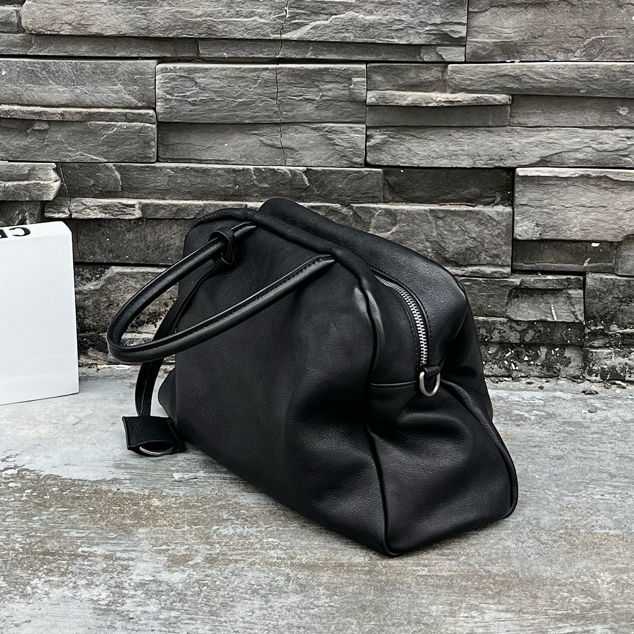 [PD1149] Water-Dyed Vegetable-Tanned Bovine Leather Bowling Bag, Large, Top-Grain Leather Handbag/Shoulder Bag/Crossbody Bag PD1149