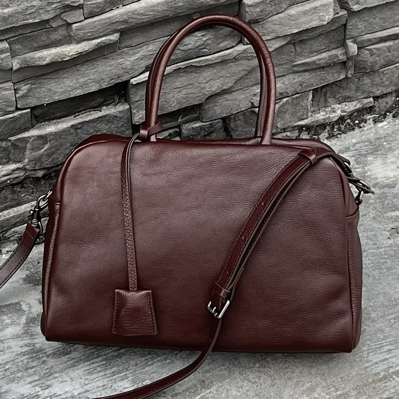 [PD1149] Water-Dyed Vegetable-Tanned Bovine Leather Bowling Bag, Large, Top-Grain Leather Handbag/Shoulder Bag/Crossbody Bag PD1149