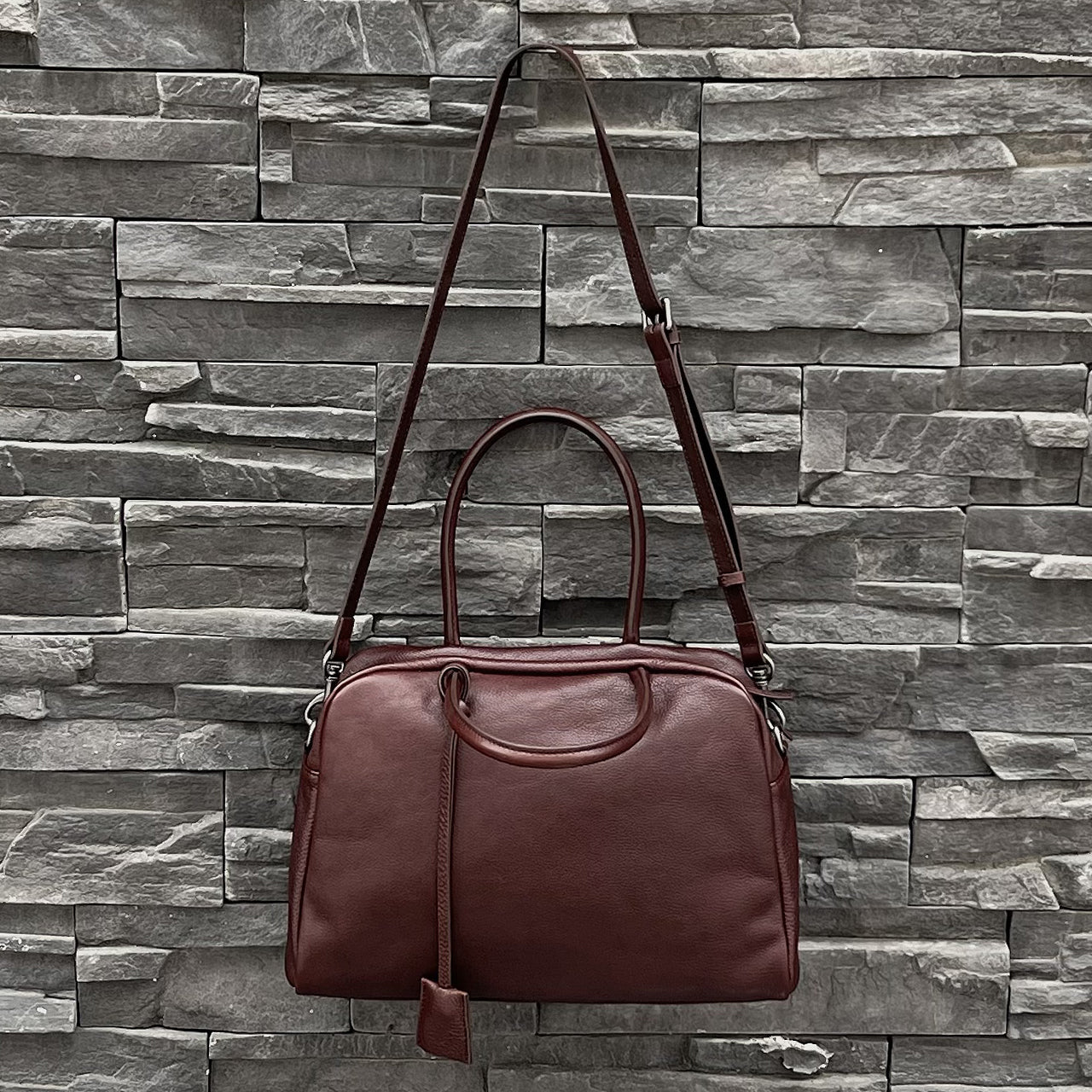 [PD1149] Water-Dyed Vegetable-Tanned Bovine Leather Bowling Bag, Large, Top-Grain Leather Handbag/Shoulder Bag/Crossbody Bag PD1149