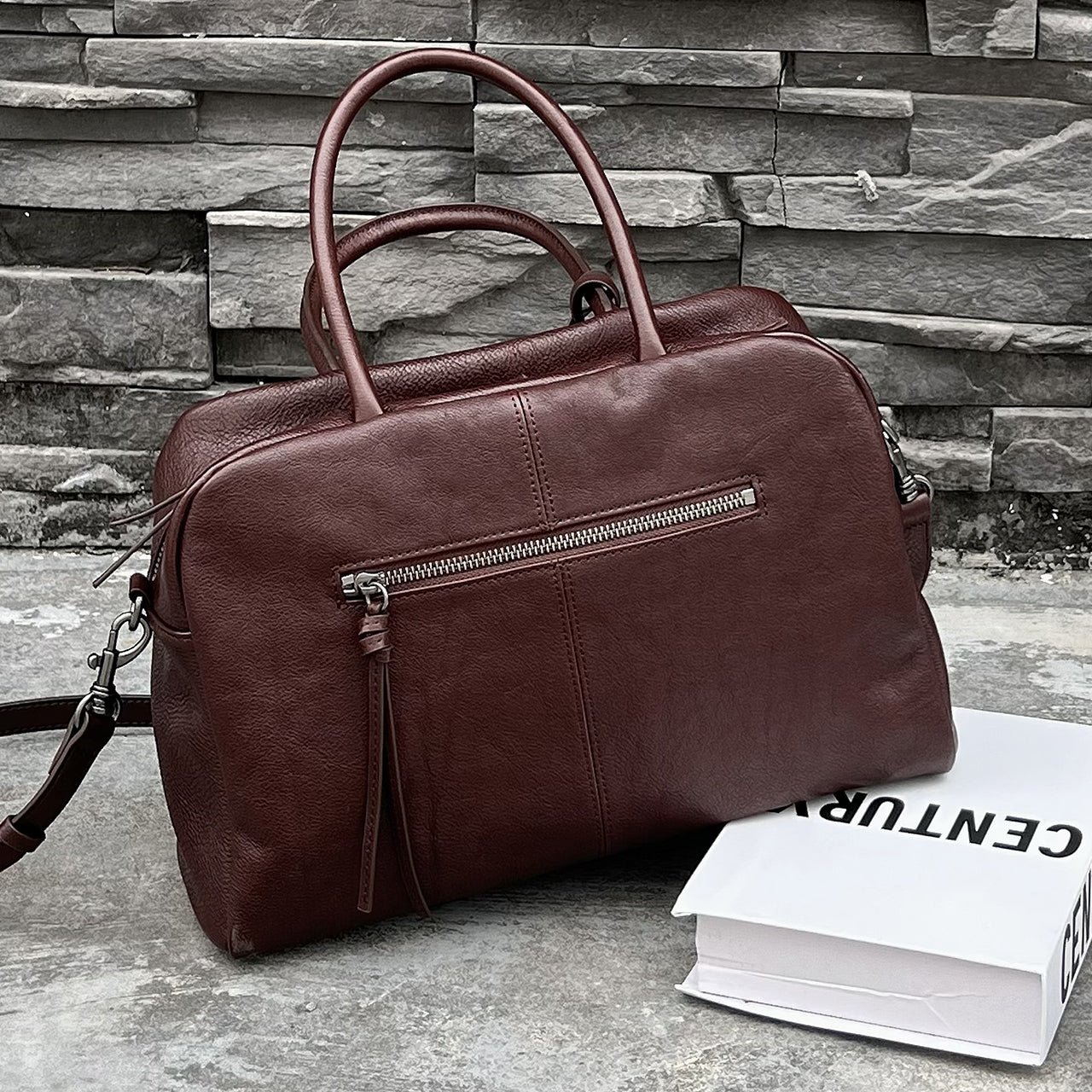 [PD1149] Water-Dyed Vegetable-Tanned Bovine Leather Bowling Bag, Large, Top-Grain Leather Handbag/Shoulder Bag/Crossbody Bag PD1149