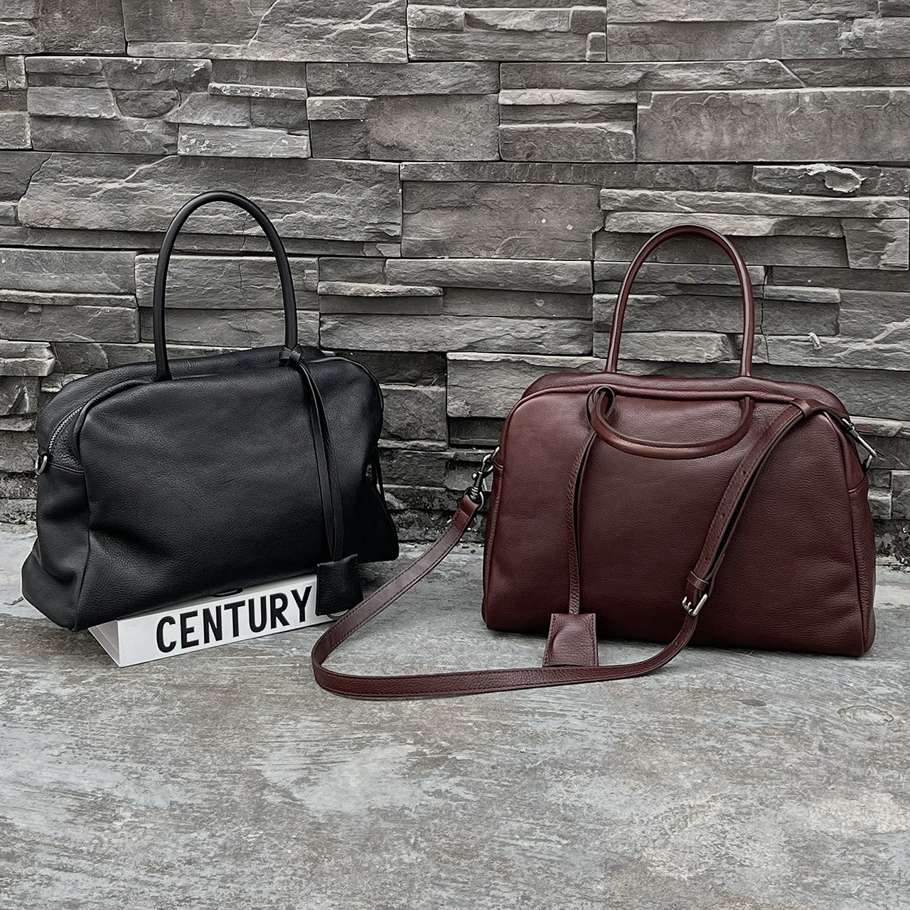 [PD1149] Water-Dyed Vegetable-Tanned Bovine Leather Bowling Bag, Large, Top-Grain Leather Handbag/Shoulder Bag/Crossbody Bag PD1149