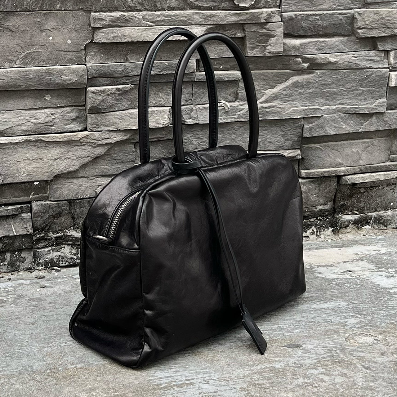 [PD1149] Water-Dyed Vegetable-Tanned Bovine Leather Bowling Bag, Large, Top-Grain Leather Handbag/Shoulder Bag/Crossbody Bag PD1149