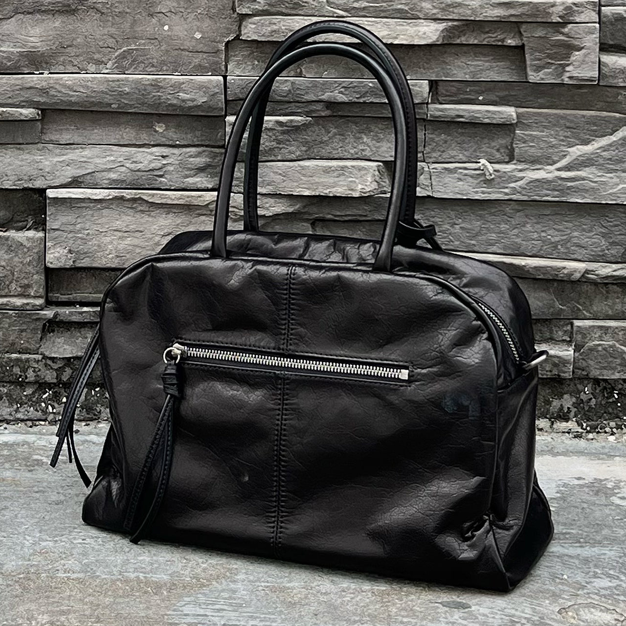 [PD1149] Water-Dyed Vegetable-Tanned Bovine Leather Bowling Bag, Large, Top-Grain Leather Handbag/Shoulder Bag/Crossbody Bag PD1149