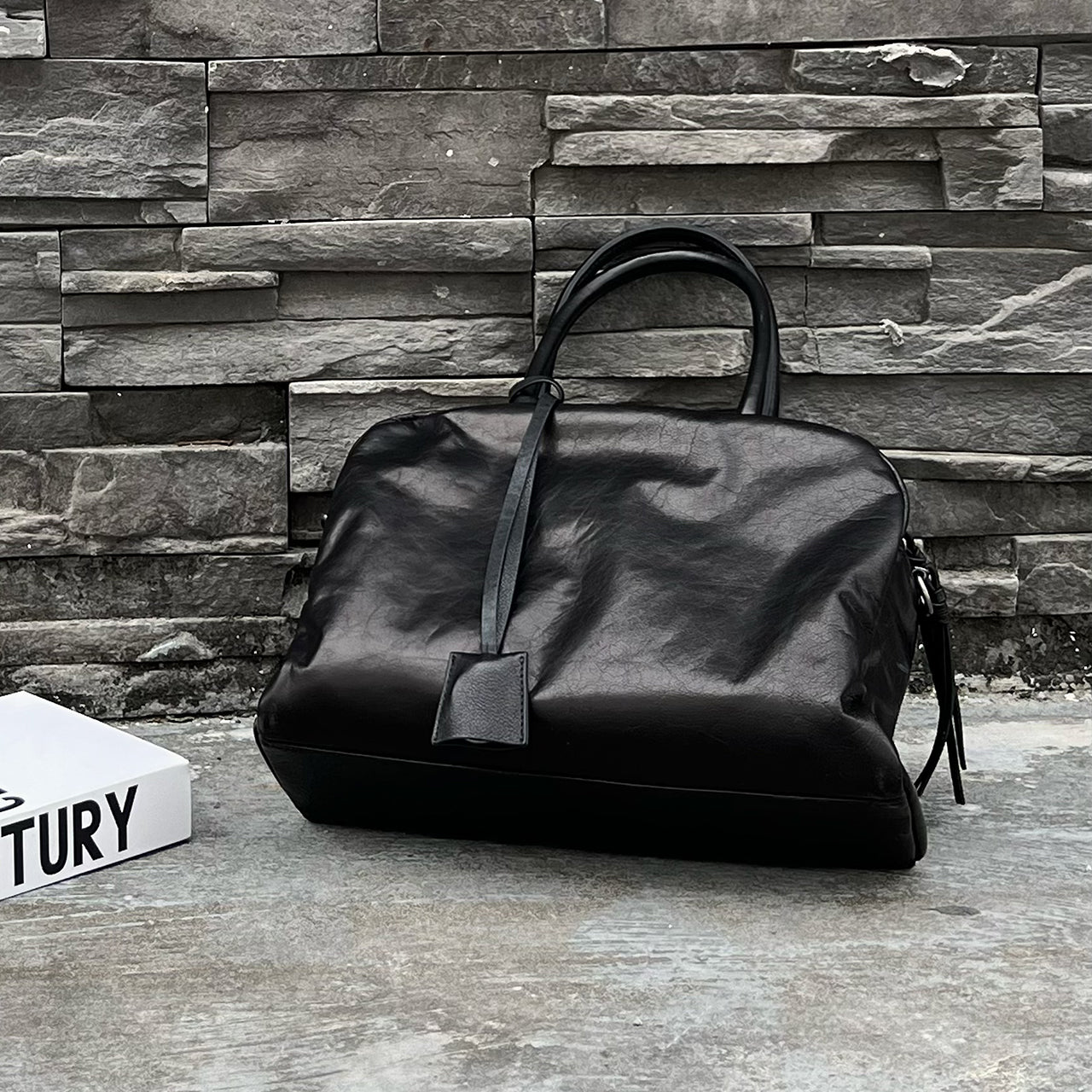 [PD1149] Water-Dyed Vegetable-Tanned Bovine Leather Bowling Bag, Large, Top-Grain Leather Handbag/Shoulder Bag/Crossbody Bag PD1149