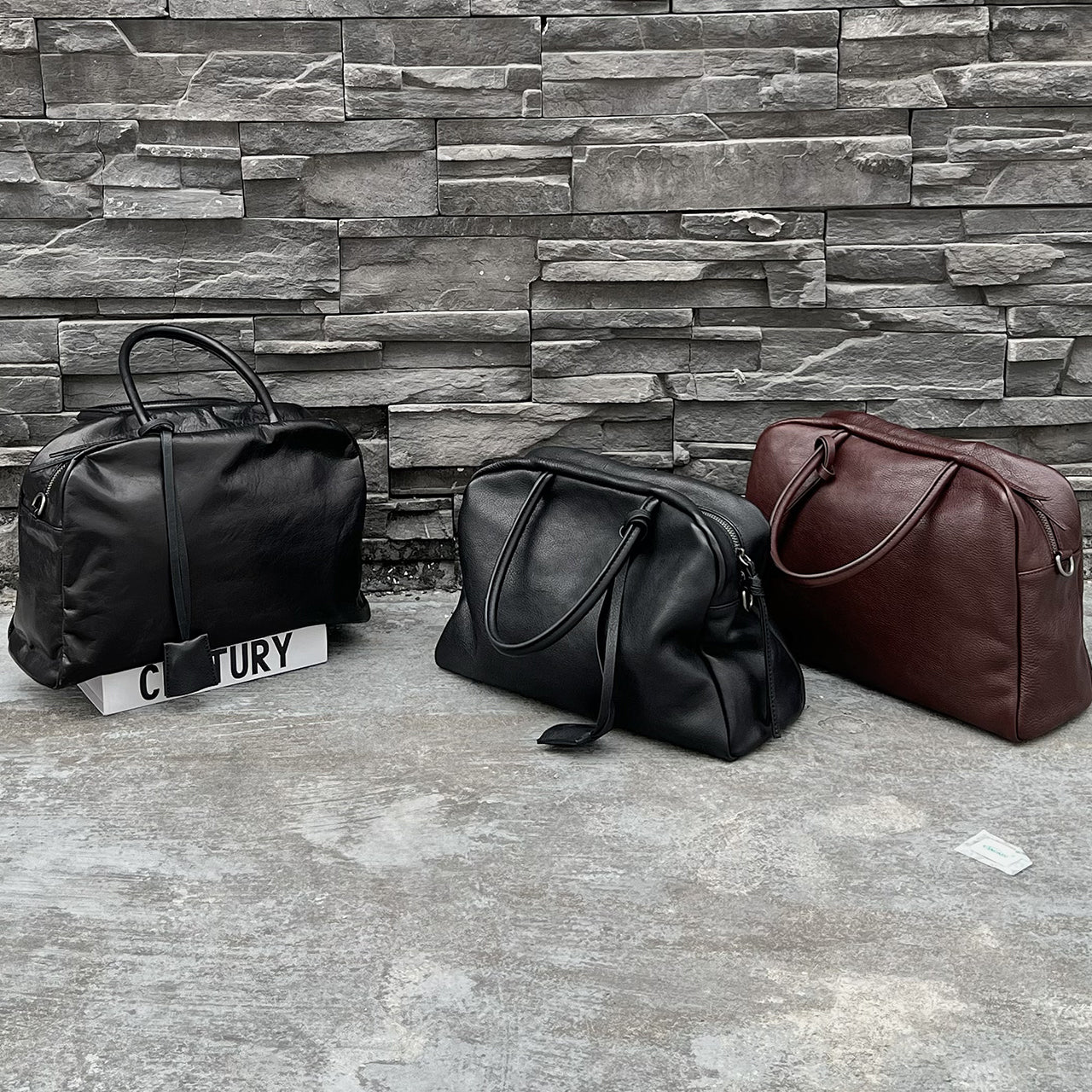 [PD1149] Water-Dyed Vegetable-Tanned Bovine Leather Bowling Bag, Large, Top-Grain Leather Handbag/Shoulder Bag/Crossbody Bag PD1149