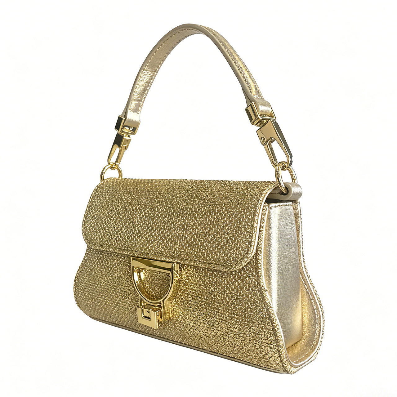 [PD1150] Elegant Original Design Gold Flap Evening Bag – Genuine Sheepskin Leather, Top Handle & Chain Long Strap PD1150