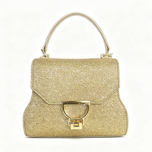 [PD1150] Elegant Original Design Gold Flap Evening Bag – Genuine Sheepskin Leather, Top Handle & Chain Long Strap PD1150