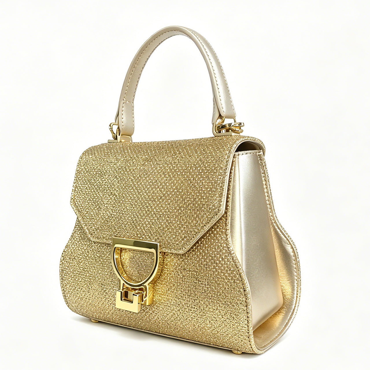 [PD1150] Elegant Original Design Gold Flap Evening Bag – Genuine Sheepskin Leather, Top Handle & Chain Long Strap PD1150