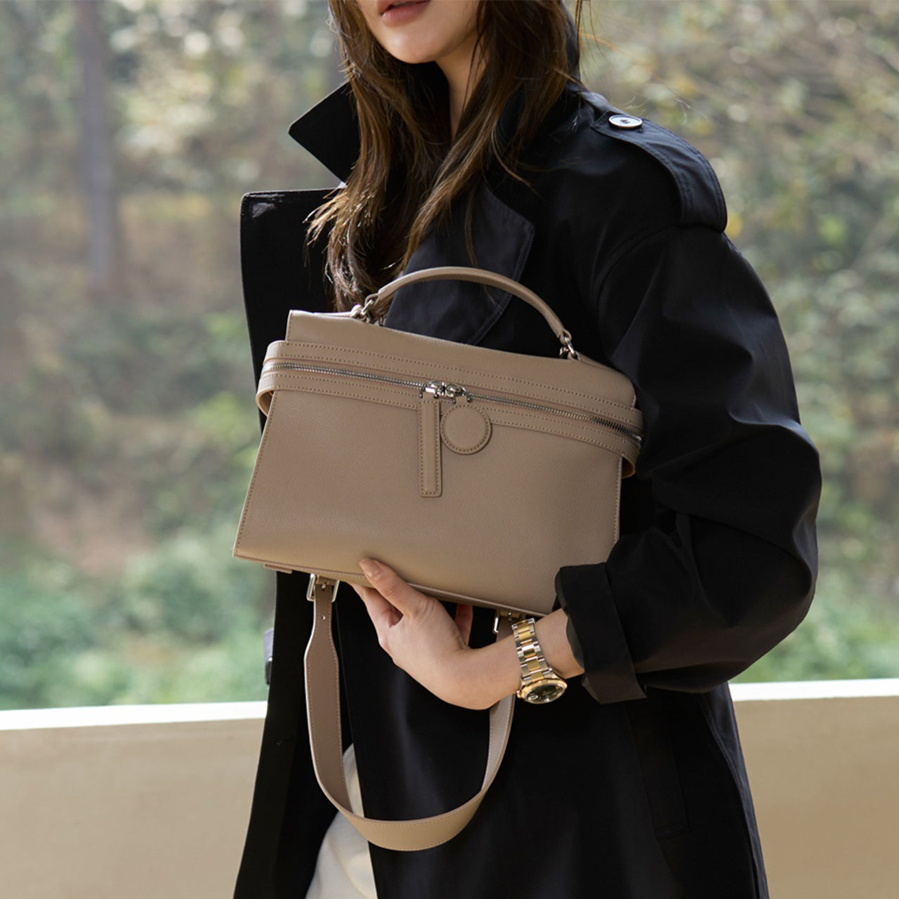 [PD1155] Top-grade grain cowhide leather with lychee texture — genuine leather handbag, shoulder bag, crossbody bag, elegant messenger bag PD1155