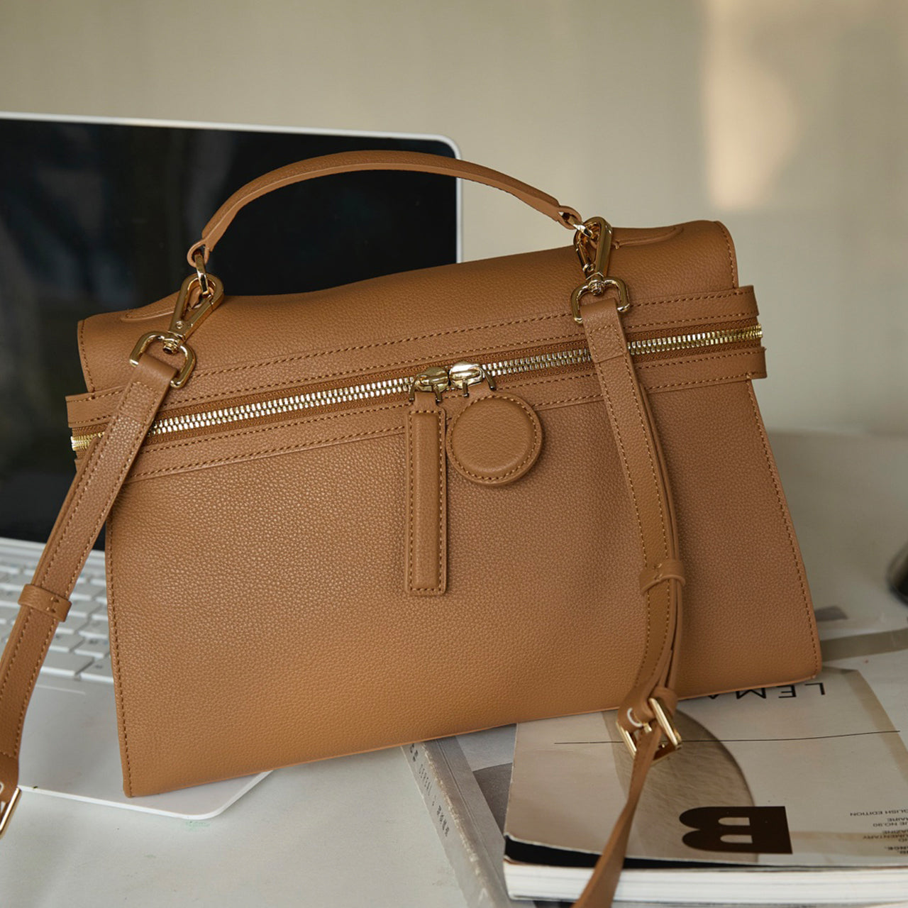 [PD1155] Top-grade grain cowhide leather with lychee texture — genuine leather handbag, shoulder bag, crossbody bag, elegant messenger bag PD1155