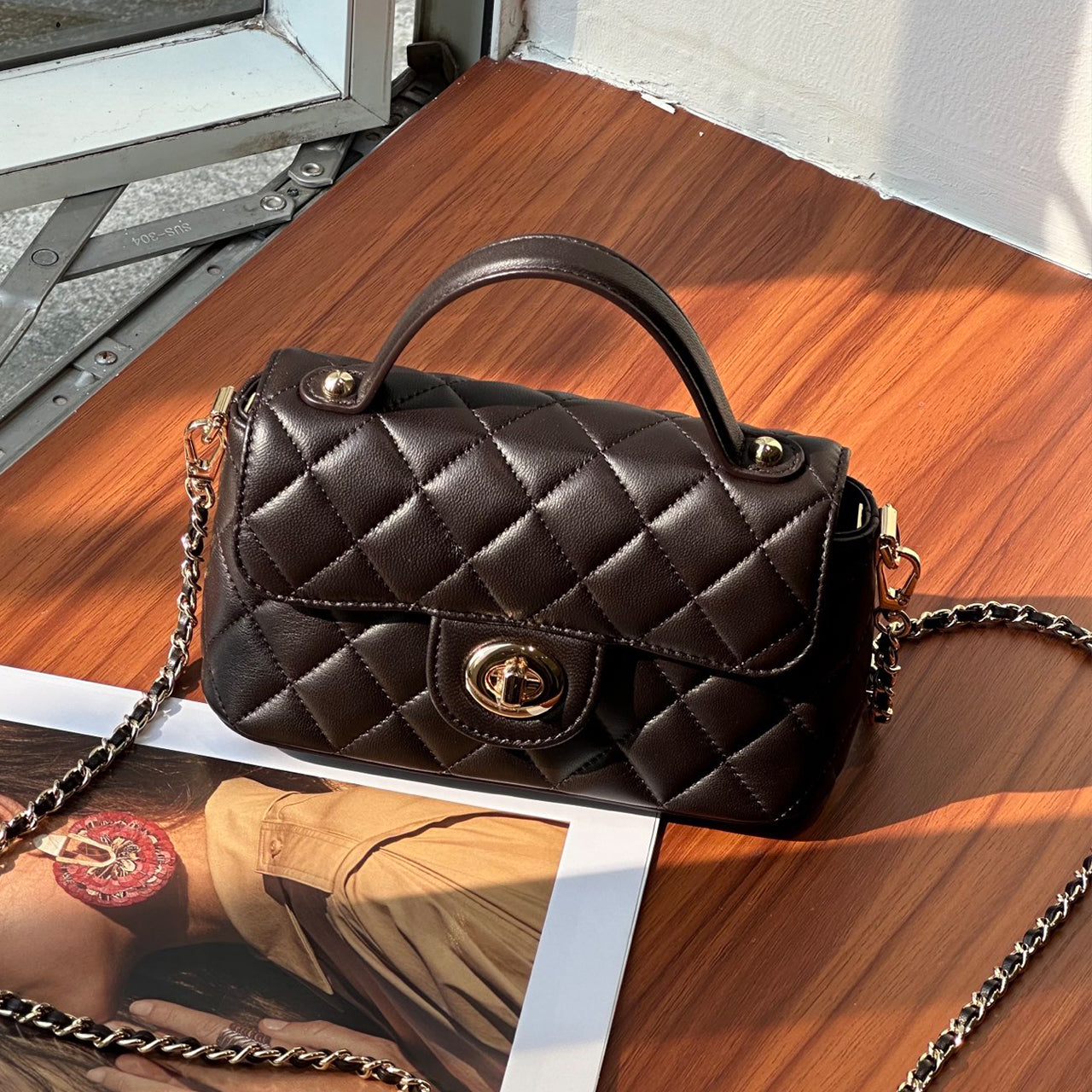 [PD1159] Sheepskin Leather Flap Bag Genuine Leather Shoulder & Crossbody Bag PD1159