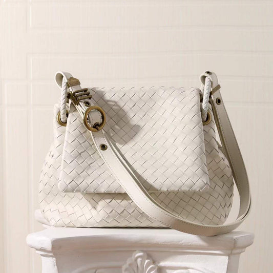 [PD1162] Sheepskin Leather Woven Flap Bag, Large Capacity Soft Genuine Leather Shoulder Crossbody Sling Bag PD1162