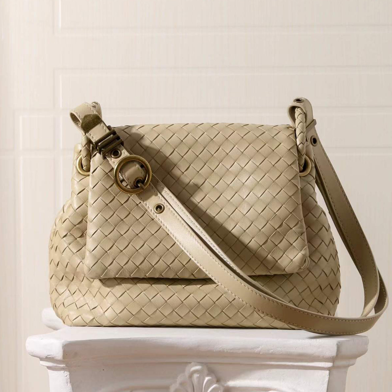 [PD1162] Sheepskin Leather Woven Flap Bag, Large Capacity Soft Genuine Leather Shoulder Crossbody Sling Bag PD1162