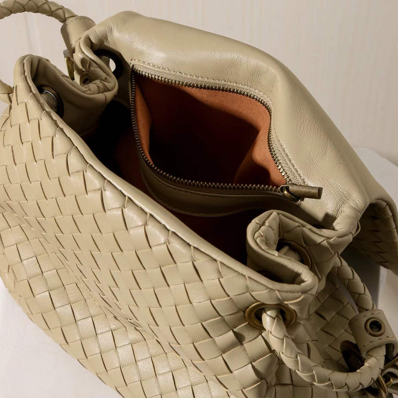 [PD1162] Sheepskin Leather Woven Flap Bag, Large Capacity Soft Genuine Leather Shoulder Crossbody Sling Bag PD1162