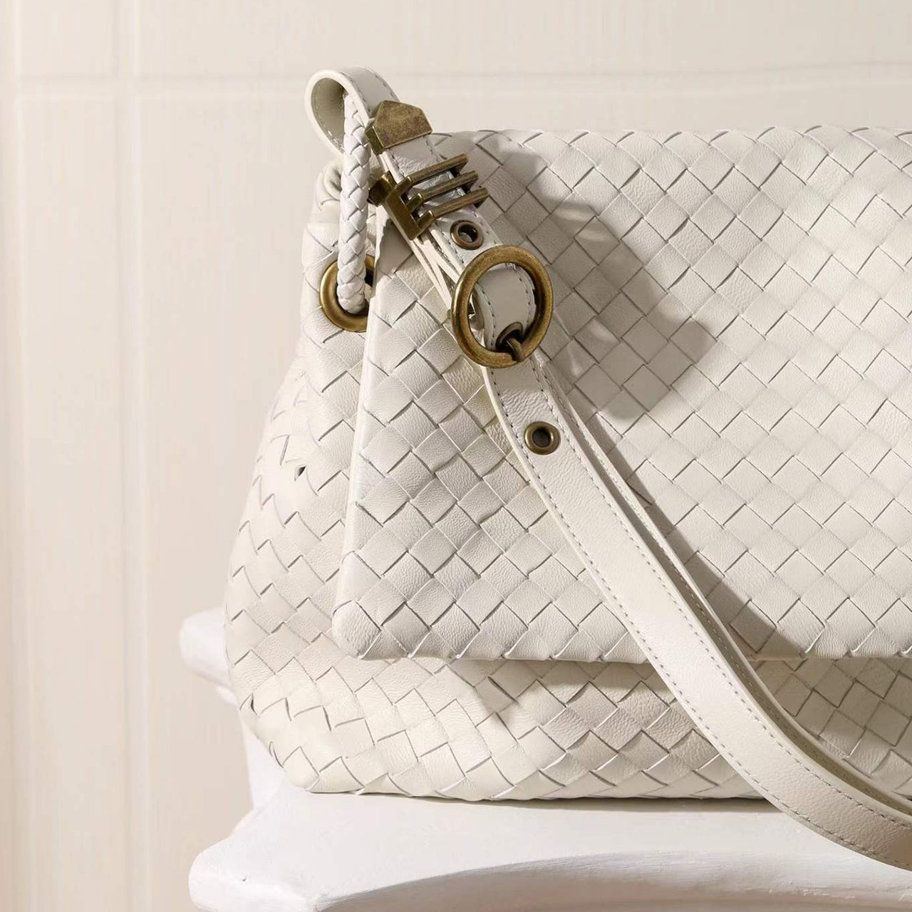 [PD1162] Sheepskin Leather Woven Flap Bag, Large Capacity Soft Genuine Leather Shoulder Crossbody Sling Bag PD1162