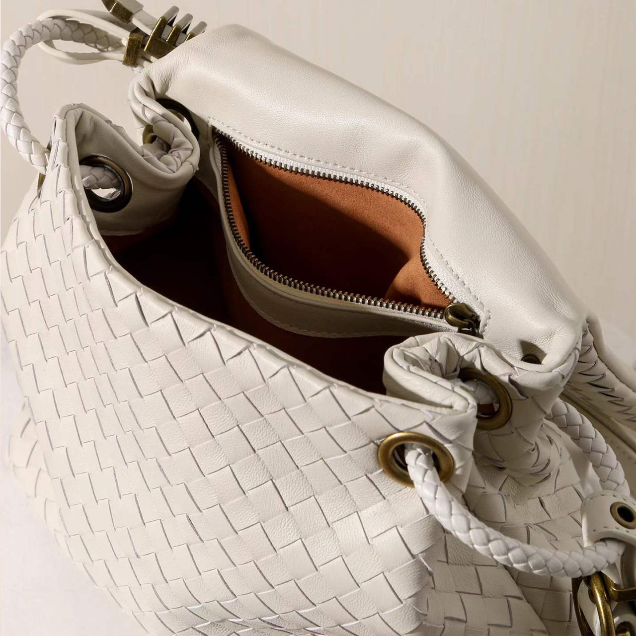 [PD1162] Sheepskin Leather Woven Flap Bag, Large Capacity Soft Genuine Leather Shoulder Crossbody Sling Bag PD1162