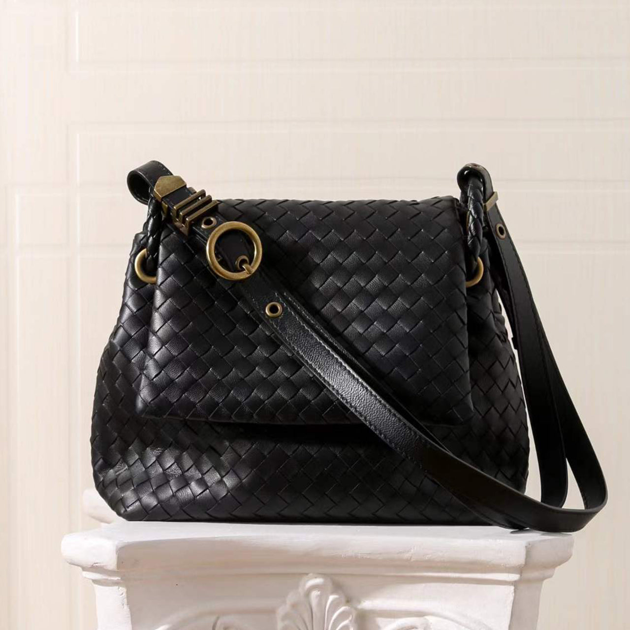 [PD1162] Sheepskin Leather Woven Flap Bag, Large Capacity Soft Genuine Leather Shoulder Crossbody Sling Bag PD1162