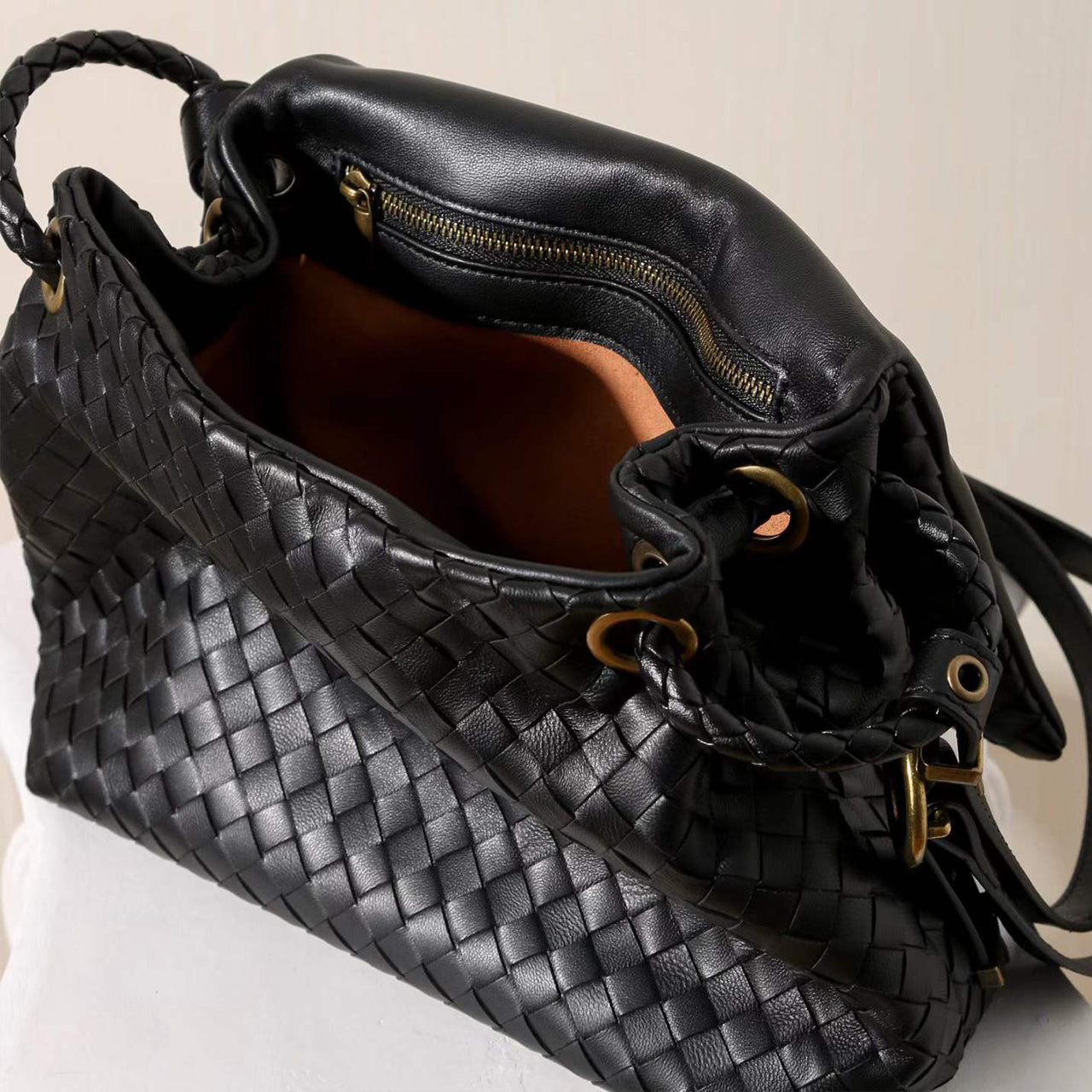 [PD1162] Sheepskin Leather Woven Flap Bag, Large Capacity Soft Genuine Leather Shoulder Crossbody Sling Bag PD1162