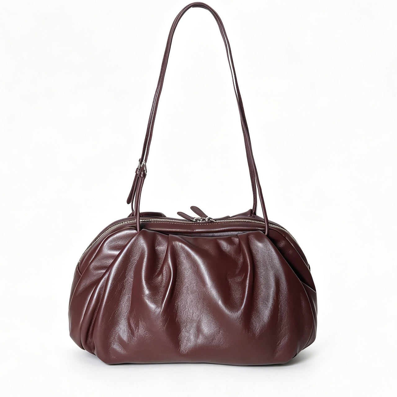 [PD1171] Sheep Leather Bowling Bag for Women – Large Capacity Shoulder Bag with Cloud Silhouette PD1171