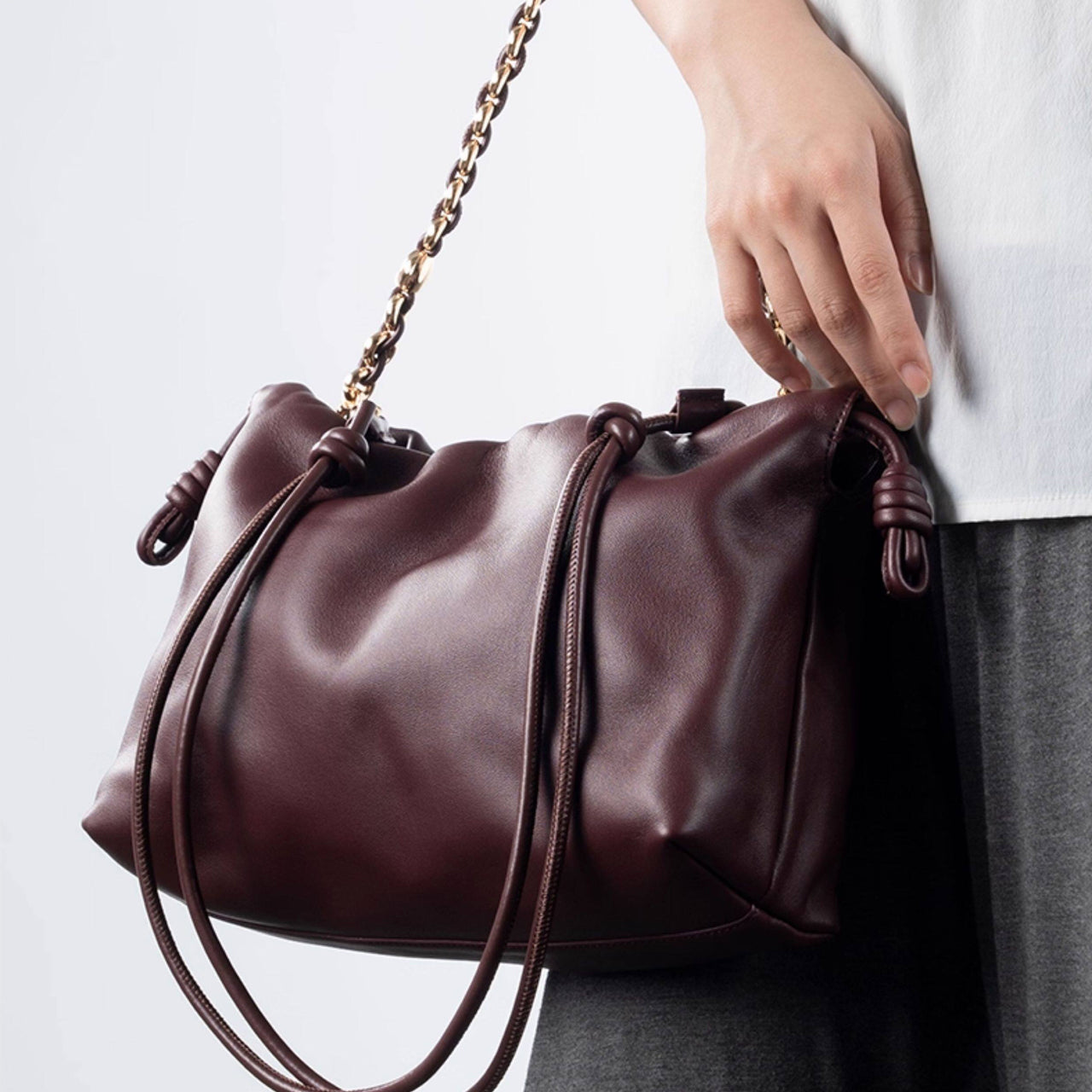 [PD1173] Sheep Leather Dumpling Shoulder & Crossbody Bag – Large Capacity, Cloud-Style Design PD1173