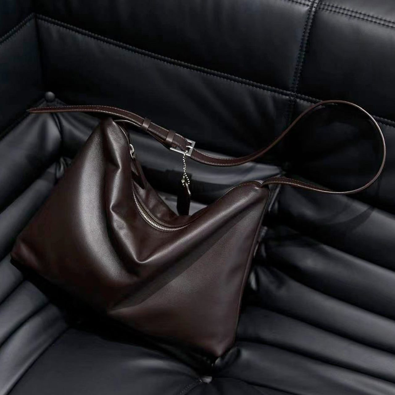 [PD1176] Top-Grain Sheep Leather Tote Shoulder & Crossbody Bag PD1176