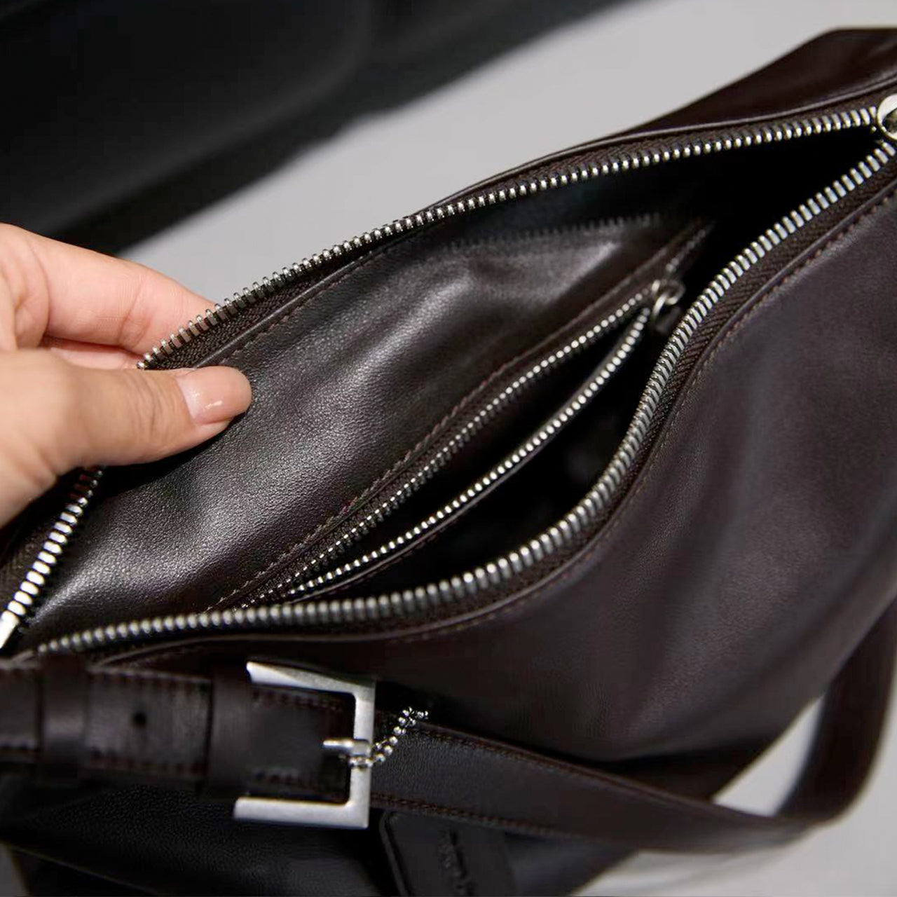 [PD1176] Top-Grain Sheep Leather Tote Shoulder & Crossbody Bag PD1176