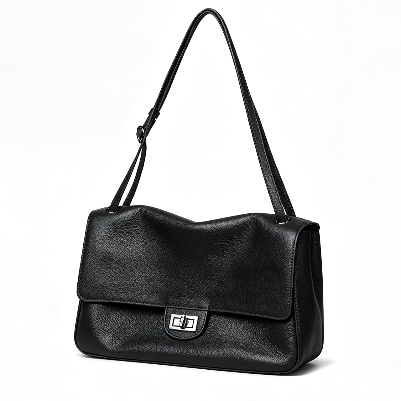 [PD1177] Women's Full Grain Leather Flap Shoulder & Crossbody Bag, Large Capacity, Togo Leather PD1177