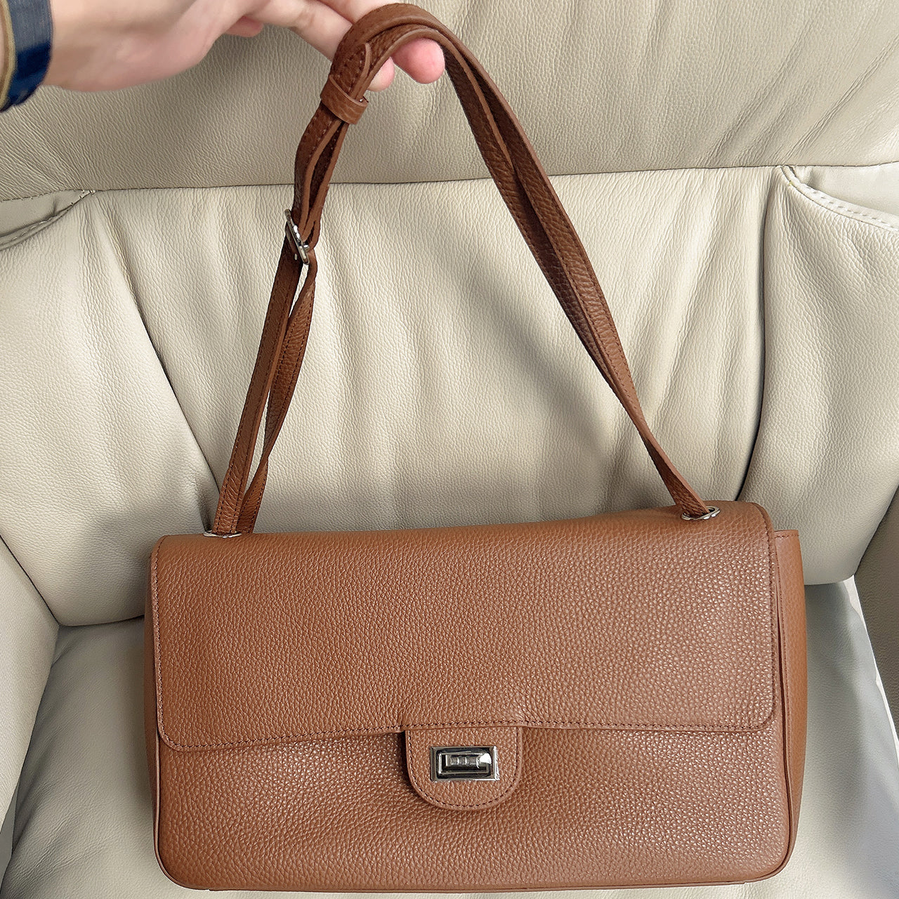 [PD1177] Women's Full Grain Leather Flap Shoulder & Crossbody Bag, Large Capacity, Togo Leather PD1177