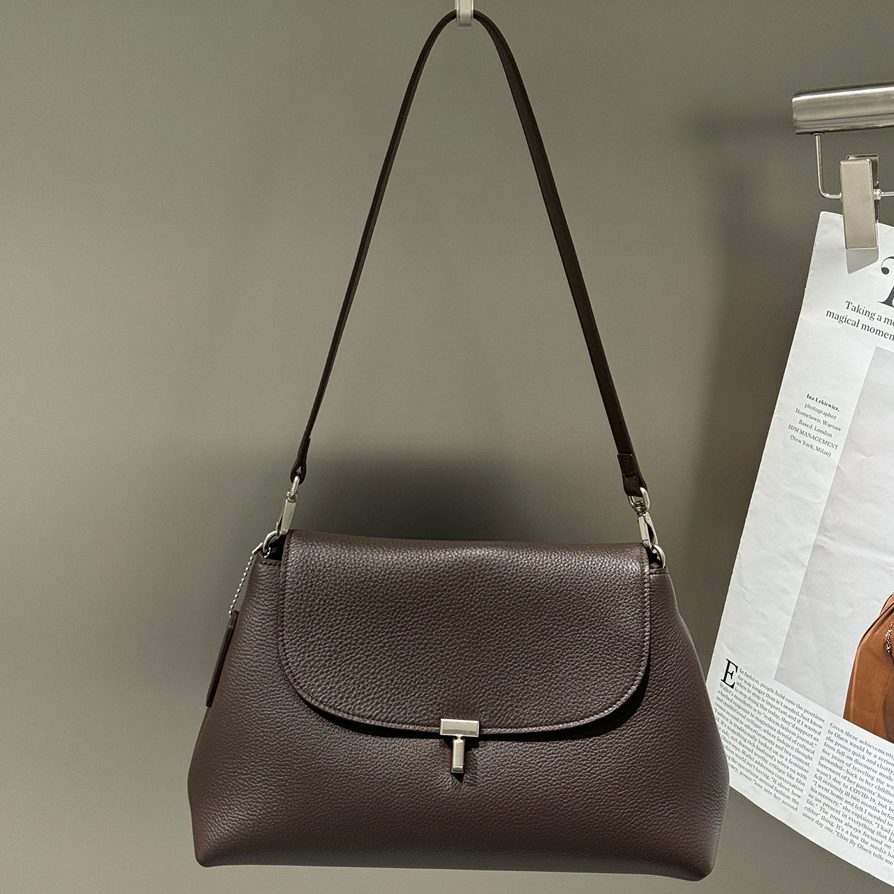 [PD1183] Deer-Embossed Top-Grain Cowhide Leather Flap Shoulder & Crossbody Bag, Large Capacity PD1183