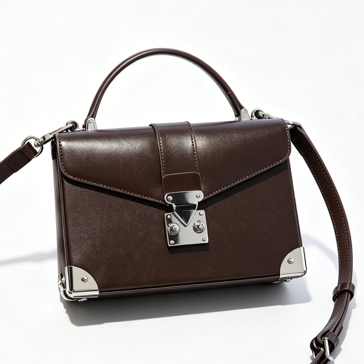 [PD1186] Women's Waxed Cowhide Leather Top-Handle Flap Bag – Convertible to Shoulder & Crossbody with Adjustable Strap, Structured Silhouette PD1186