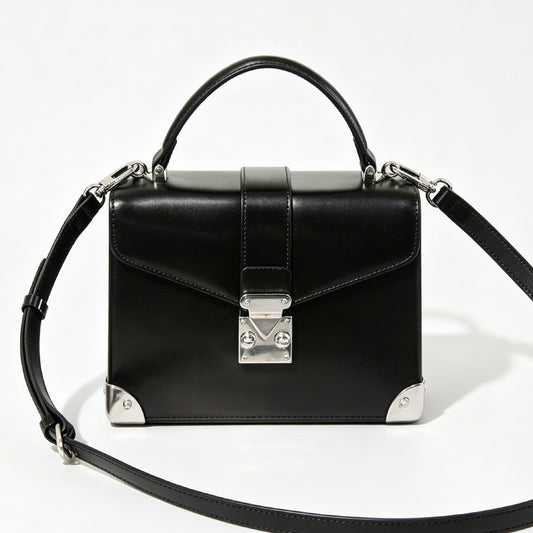 [PD1186] Women's Waxed Cowhide Leather Top-Handle Flap Bag – Convertible to Shoulder & Crossbody with Adjustable Strap, Structured Silhouette PD1186