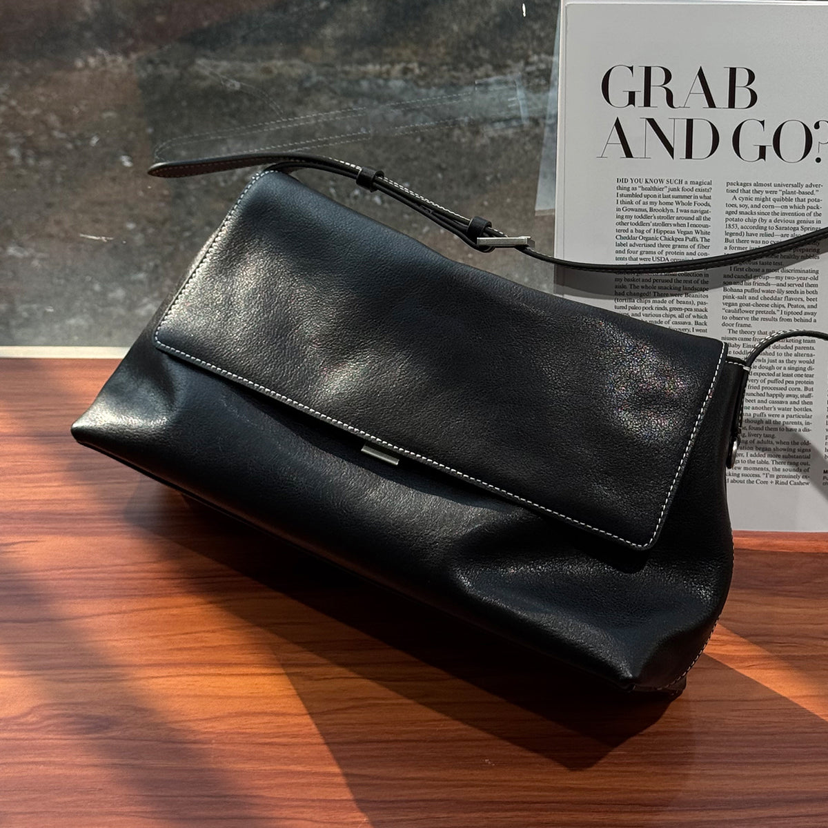 [PD1187] Women's Full-Grain Vegetable-Tanned Cowhide Leather Flap Handbag with Shoulder & Crossbody Sling Strap PD1187
