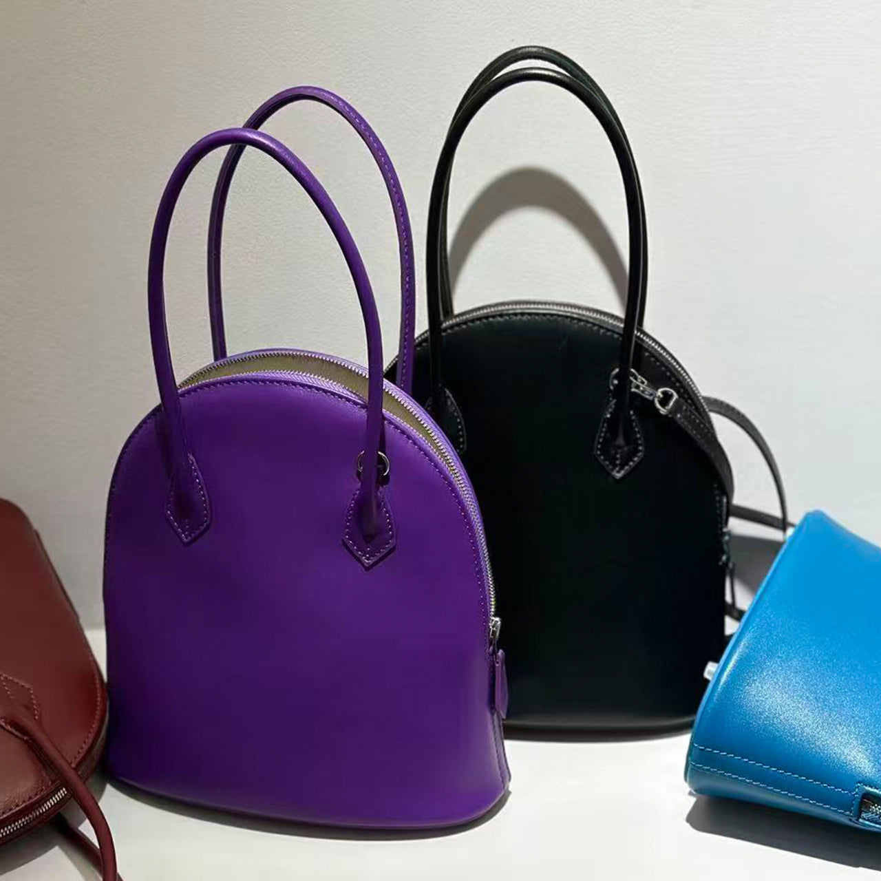 [PD1188] Original design handmade Hass box calf Elongated Shell Top Handle full grain Leather Bag PD1188