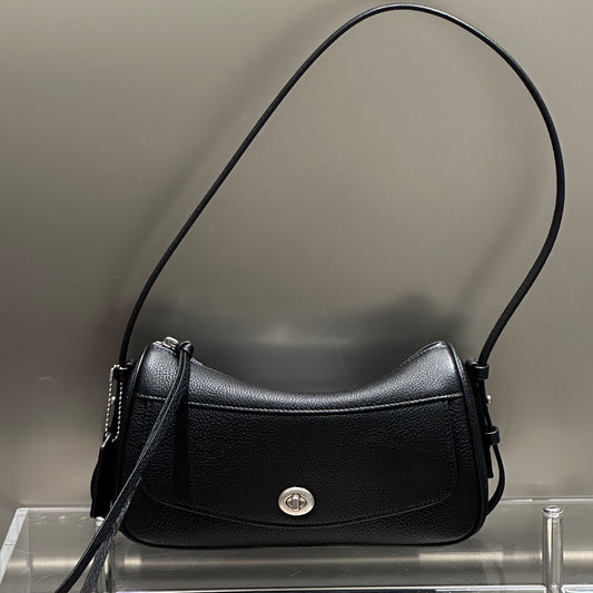 [PD1194] Women's Genuine Leather Top-Layer Deer-Grain Hobo Shoulder Bag, 2-in-1 Adjustable Straps, 26.5cm Crescent Baguette Crossbody Bag for Daily Commute