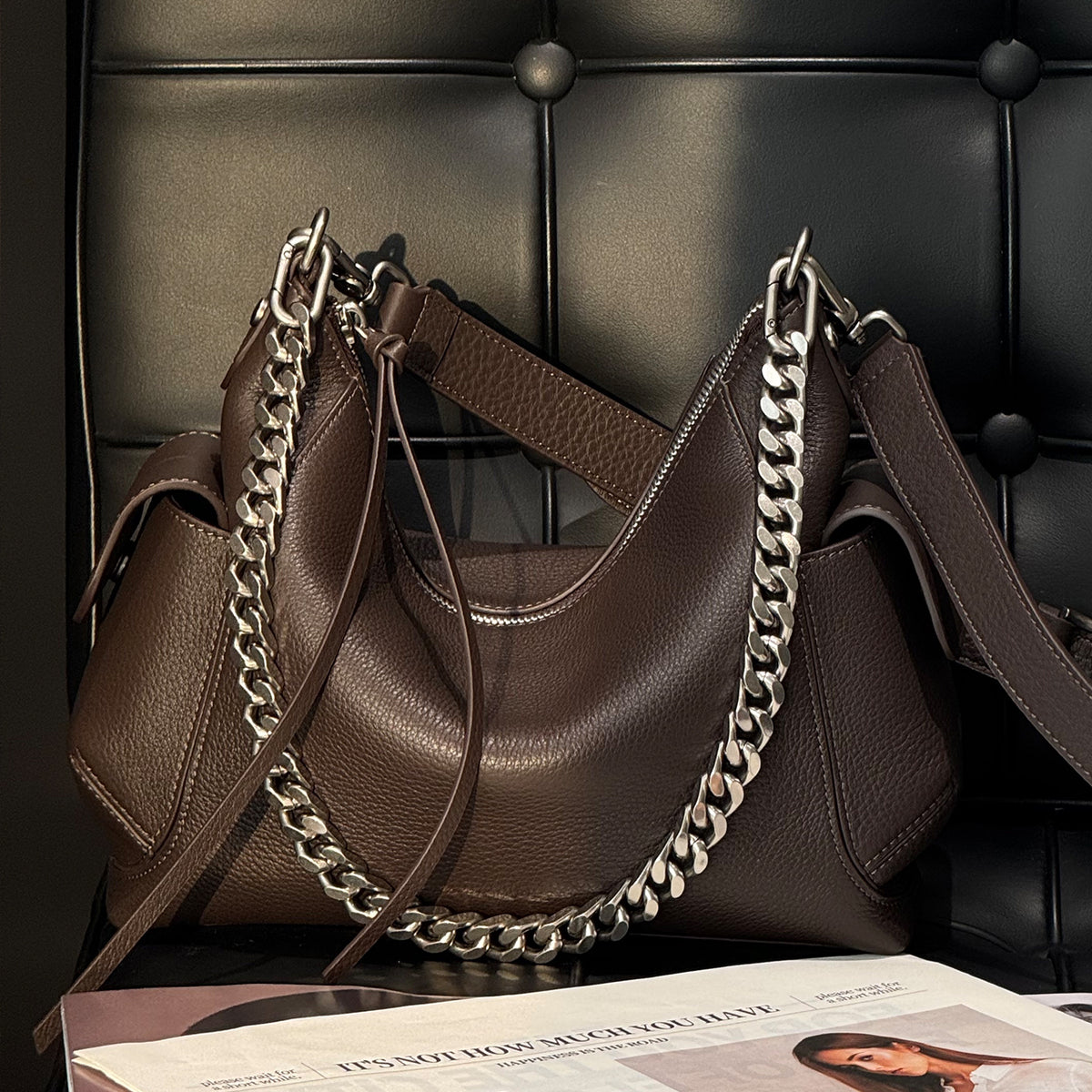 [PD1209] Women's Soft Deer-Grain Top-Grain Cowhide Leather Hobo Bag – Shoulder, Crossbody & Sling Carry PD1209